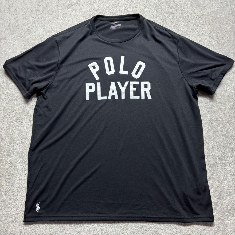 Polo Ralph Lauren T-Shirt Mens XL Performance Black Polo Player Graphic Pony EUC